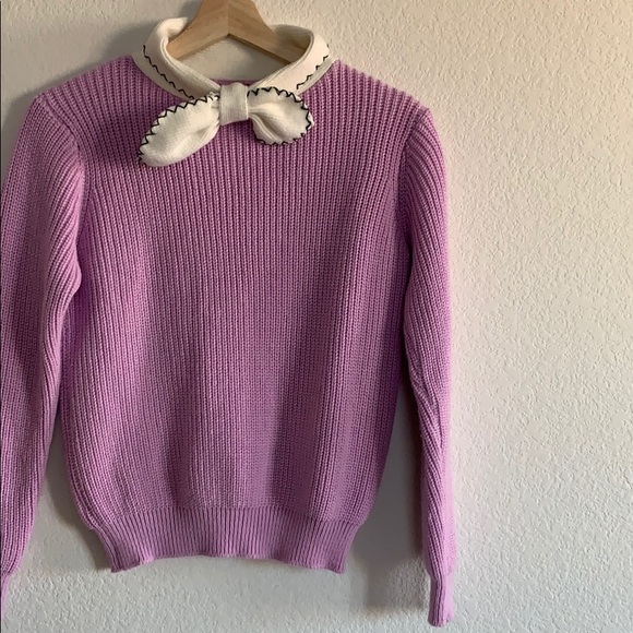 Vintage knit sweater with bow neck accent purple - Picture 1 of 11